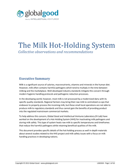 The Milk Hot-Holding System Collective Observations and Recommendations