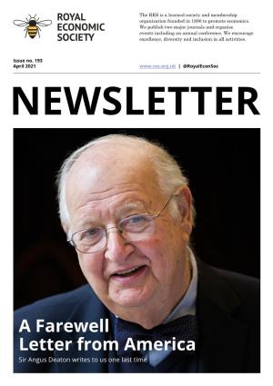 A Farewell Letter from America Sir Angus Deaton Writes to Us One Last Time CONTENTS