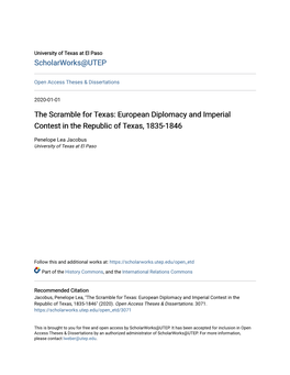 European Diplomacy and Imperial Contest in the Republic of Texas, 1835-1846