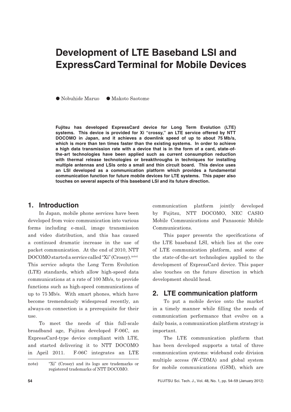 Development of LTE Baseband LSI and Expresscard Terminal for Mobile Devices