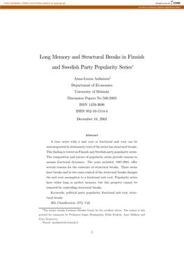 Long Memory and Structural Breaks in Finnish and Swedish Party Popularity Series