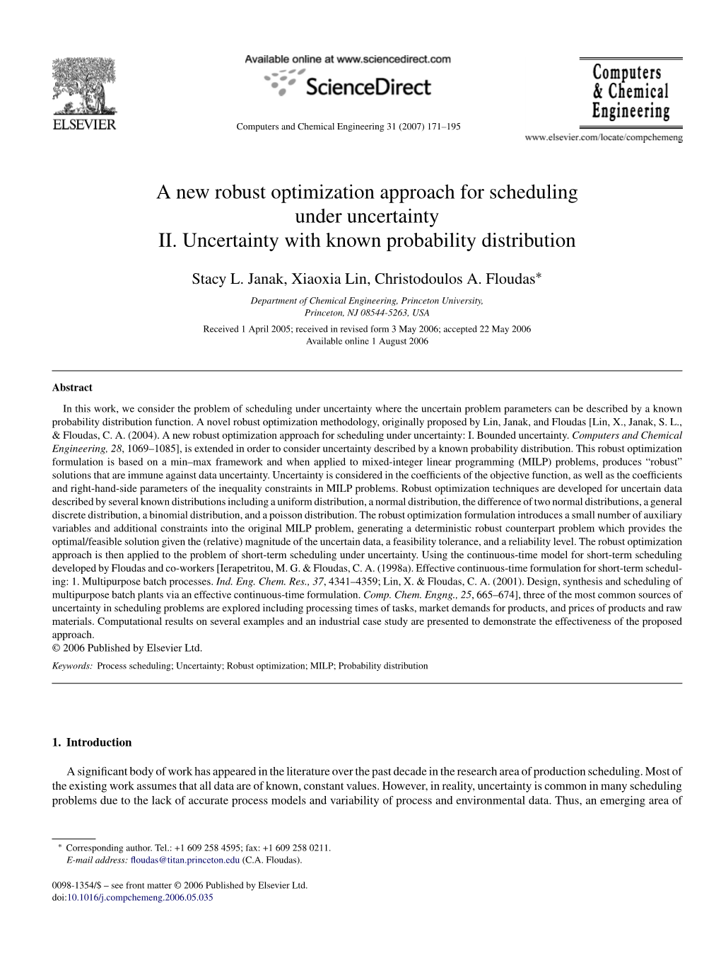 A New Robust Optimization Approach for Scheduling Under Uncertainty II