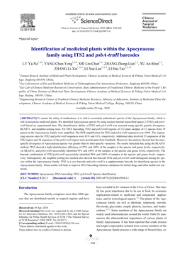 Identification of Medicinal Plants Within the Apocynaceae Family Using ITS2 and Psba-Trnh Barcodes