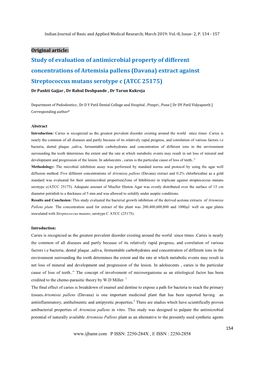 Study of Evaluation of Antimicrobial Property of Different Concentrations