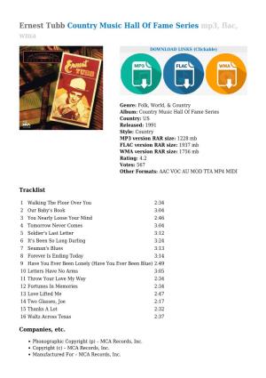 Ernest Tubb Country Music Hall of Fame Series Mp3, Flac, Wma