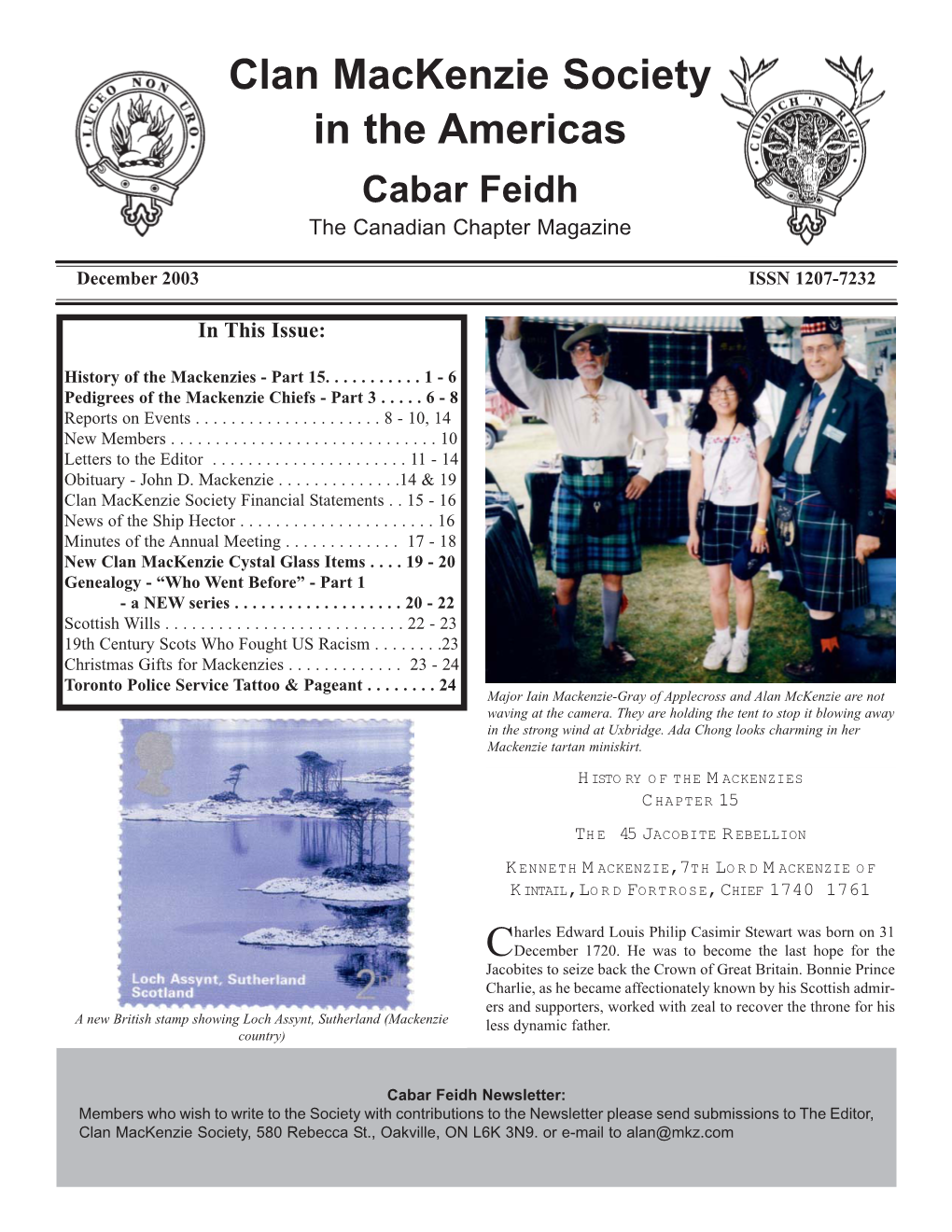 Clan Mackenzie Society in the Americas Cabar Feidh the Canadian Chapter Magazine