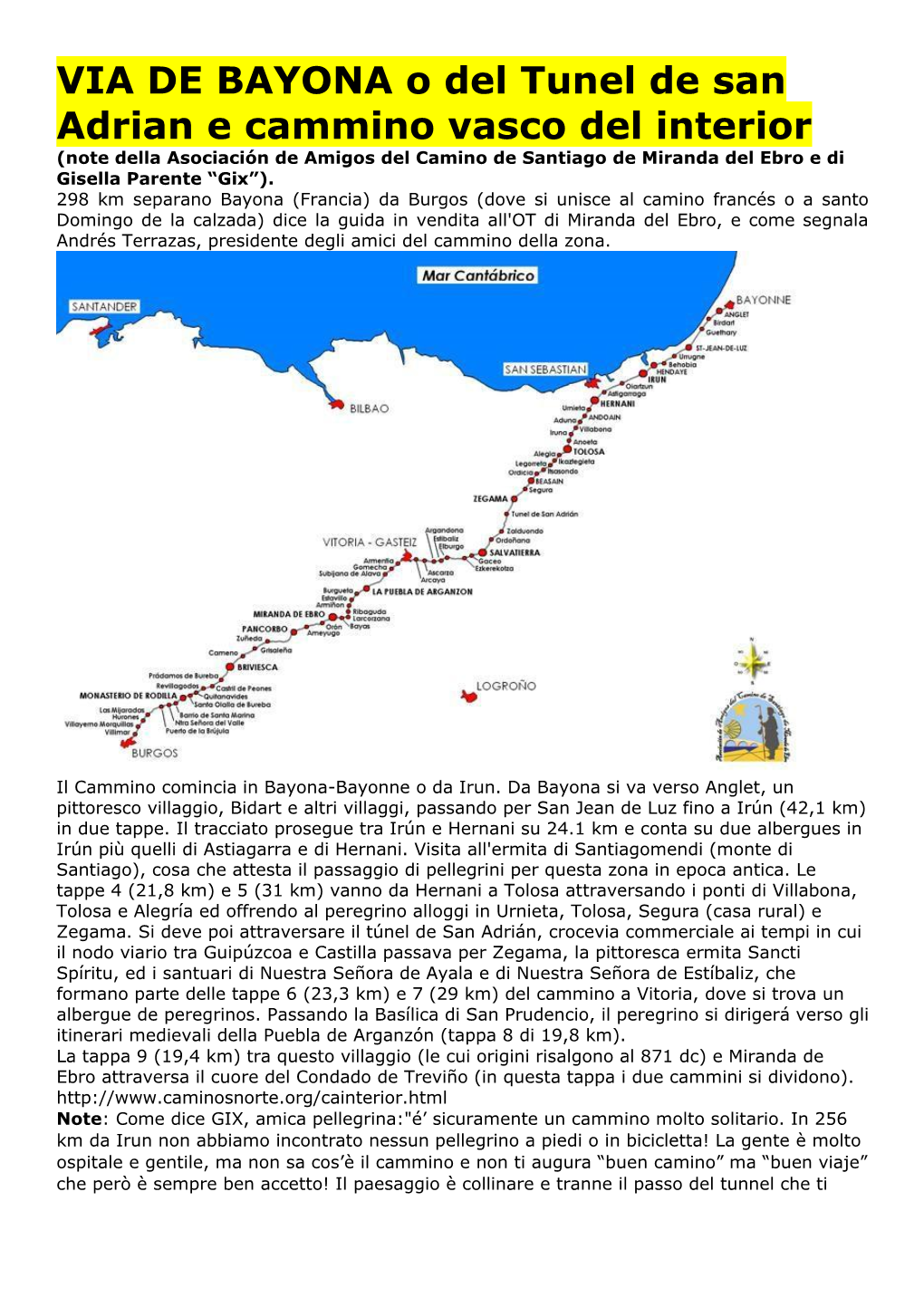 VIA DE BAYONA O Del Tunel De San Adrian E Cammino Vasco Del Interior