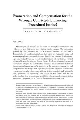 Exoneration and Compensation for the Wrongly Convicted: Enhancing Procedural Justice?