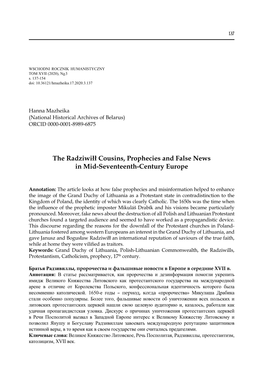 The Radziwiłł Cousins, Prophecies and False News in Mid-Seventeenth-Century Europe