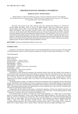 Updated Status of Anostraca in Pakistan