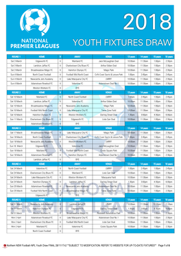 Northern NSW Football–NPL Youth Draw FINAL 28/11/17V2 **SUBJECT to MODIFICATION. REFER to WEBSITE for UP-TO-DATE FIXTURES** Page 1 of 6