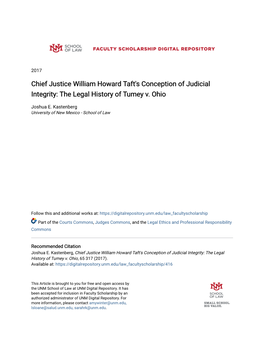Chief Justice William Howard Taft's Conception of Judicial Integrity: the Legal History of Tumey V