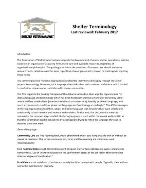 Shelter Terminology Last Reviewed: February 2017