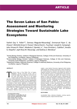 The Seven Lakes of San Pablo: Assessment and Monitoring Strategies Toward Sustainable Lake Ecosystems