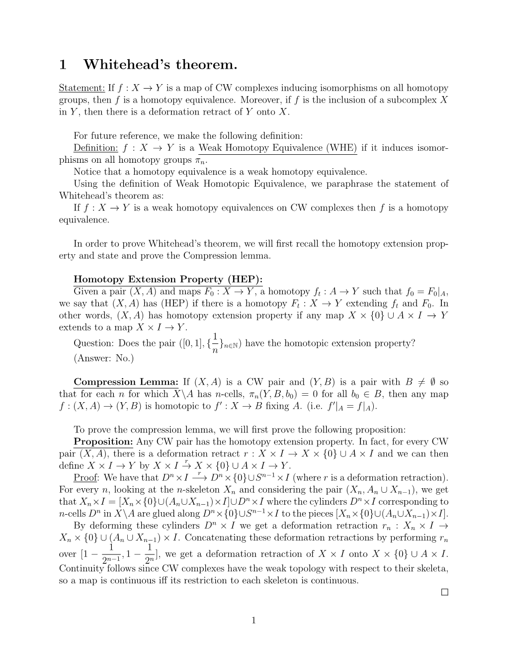 1 Whitehead's Theorem