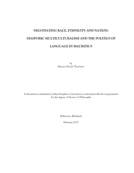 Negotiating Race, Ethnicity and Nation: Diasporic