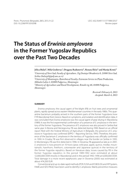 The Status of Erwinia Amylovora in the Former Yugoslav Republics Over the Past Two Decades