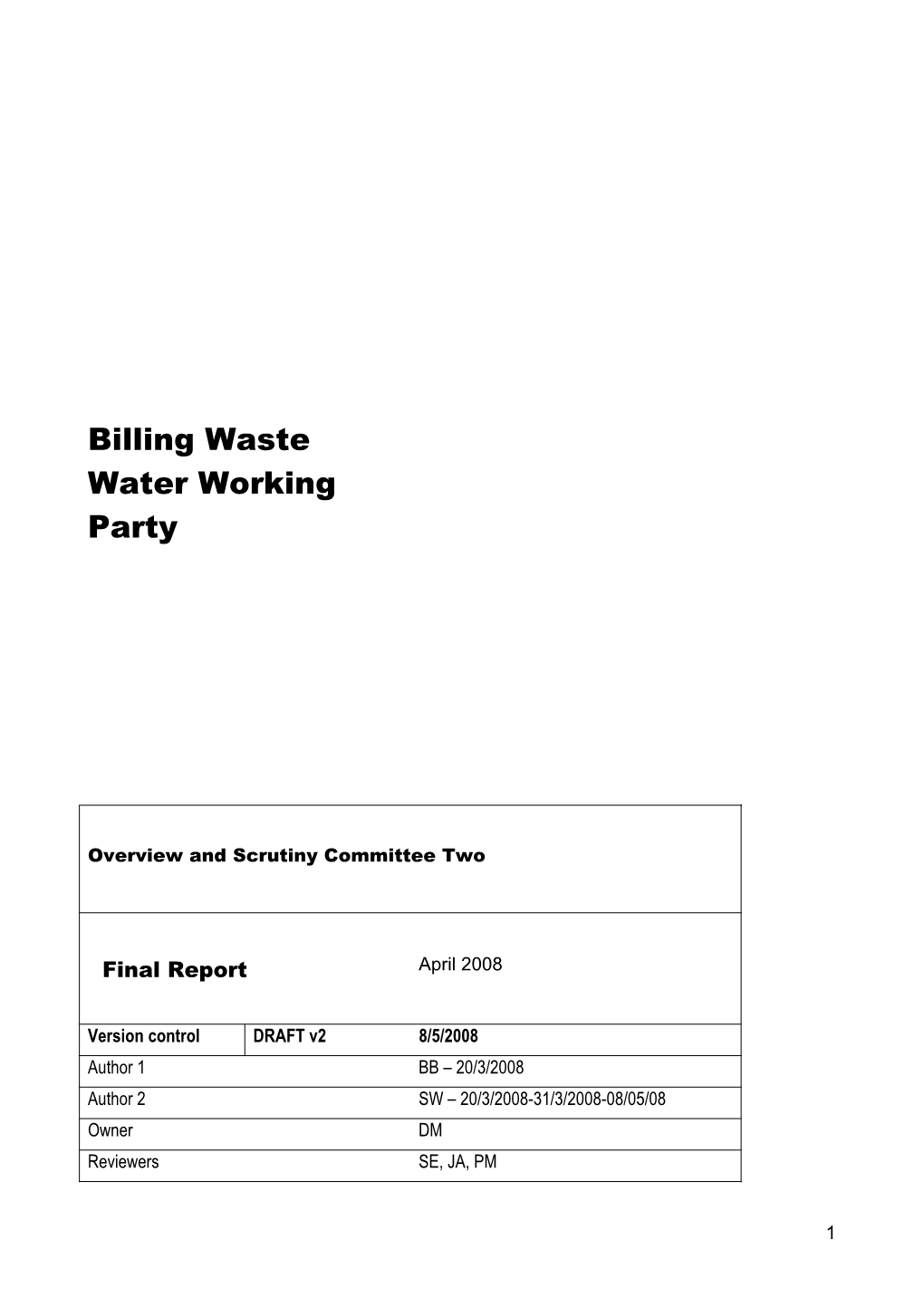 Billing Waste Water Working Party