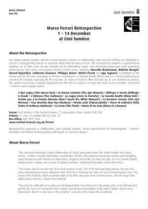 Marco Ferreri Retrospective 1 – 14 December at Ciné Lumière