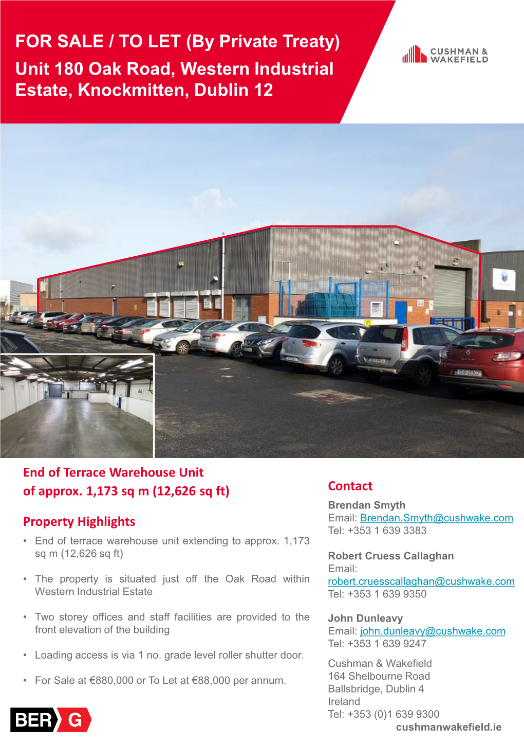 FOR SALE / to LET (By Private Treaty) Unit 180 Oak Road, Western Industrial Estate, Knockmitten, Dublin 12