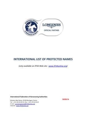 2014 International List of Protected Names