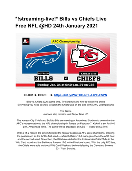 Bills Vs Chiefs Live Free NFL @HD 24Th January 2021