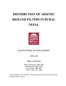 Distribution of Arsenic Biosand Filters in Rural Nepal