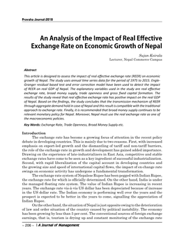 An Analysis of the Impact of Real Effective Exchange Rate on Economic Growth of Nepal Sujan Koirala Lecturer, Nepal Commerce Campus