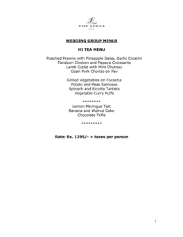 Wedding Group Menus