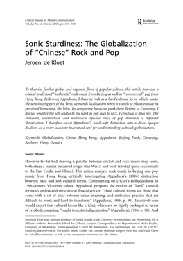 Sonic Sturdiness: the Globalization of ''Chinese'' Rock And