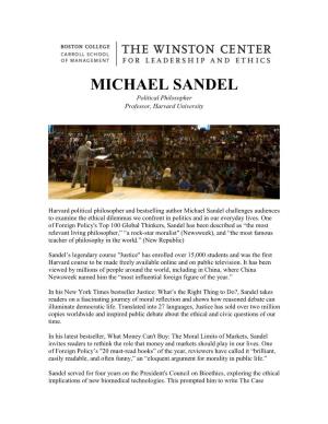 MICHAEL SANDEL Political Philosopher Professor, Harvard University