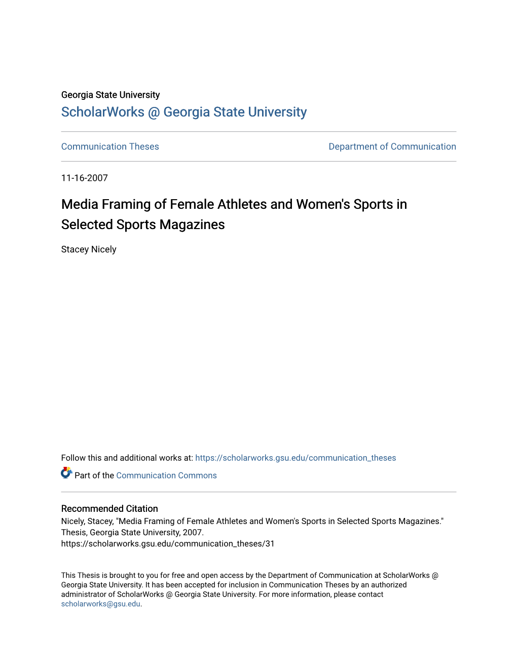 Media Framing of Female Athletes and Women's Sports in Selected Sports Magazines