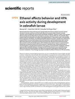 Ethanol Affects Behavior and HPA Axis Activity During Development In