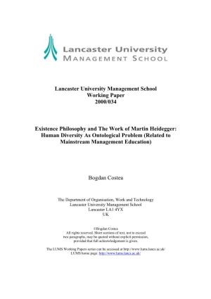 Existence Philosophy and the Work of Martin Heidegger: Human Diversity As Ontological Problem (Related to Mainstream Management Education)