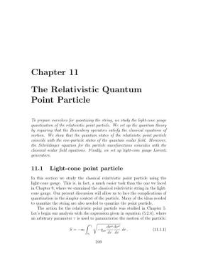 Chapter 11 the Relativistic Quantum Point Particle