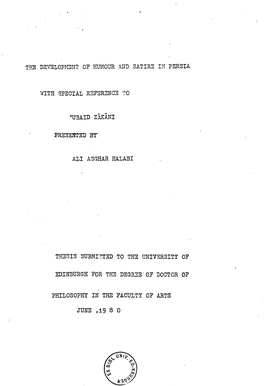 Thesis Submitted to the University of Edinburgh for the Degree-Of Doctor of Philosophy in the Faculty of Arts June , 19 80
