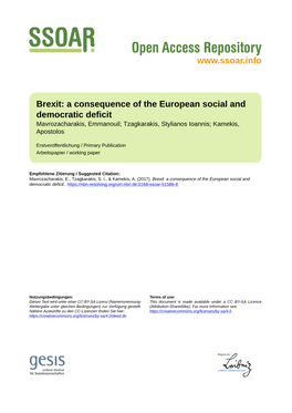A Consequence of the European Social and Democratic Deficit Mavrozacharakis, Emmanouil; Tzagkarakis, Stylianos Ioannis; Kamekis, Apostolos