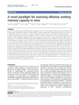 A Novel Paradigm for Assessing Olfactory Working Memory Capacity