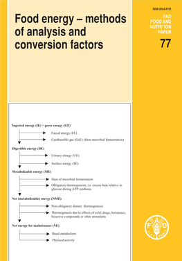 Food Energy – Methods of Analysis and Conversion Factors FAO