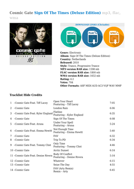 Cosmic Gate Sign of the Times (Deluxe Edition) Mp3, Flac, Wma