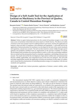 Design of a Self-Audit Tool for the Application of Lockout on Machinery in the Province of Quebec, Canada to Control Hazardous Energies