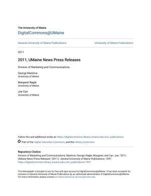 2011, Umaine News Press Releases