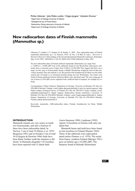 New Radiocarbon Dates of Finnish Mammoths (Mammuthus Sp.)