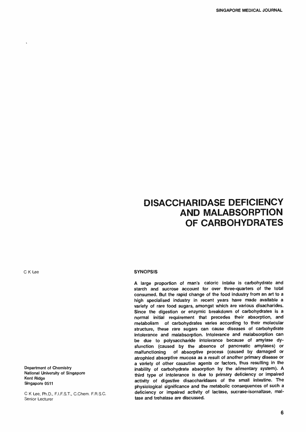 Disaccharidase Deficiency and Malabsorption of Carbohydrates