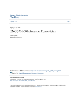 ENG 3701-001: American Romanticism John Allison Eastern Illinois University