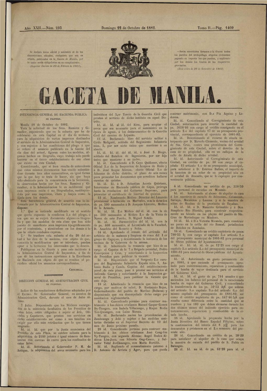 Núm. £93 Domingo 22 De Octubre De 1882