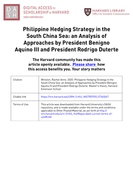 Philippine Hedging Strategy in the South China Sea: an Analysis of Approaches by President Benigno Aquino III and President Rodrigo Duterte