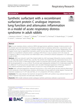 Synthetic Surfactant with a Recombinant Surfactant Protein C Analogue Improves Lung Function and Attenuates Inflammation in a Mo