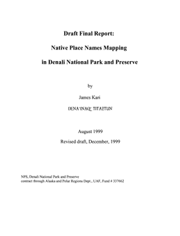 Draft Final Report: Native Place Names Mapping in Denali National Park and Preserve