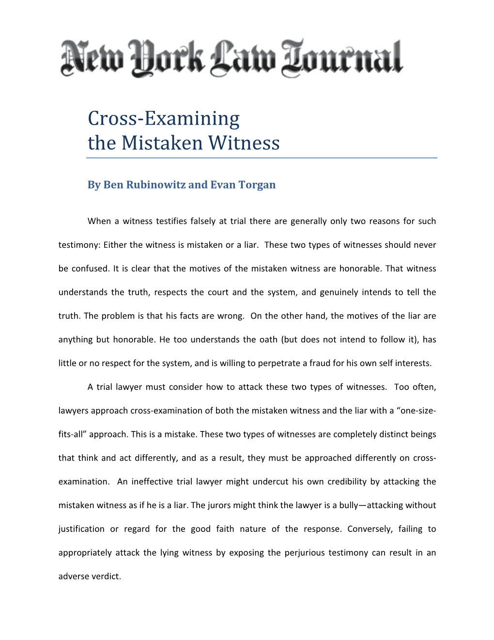 Cross-Examining the Mistaken Witness